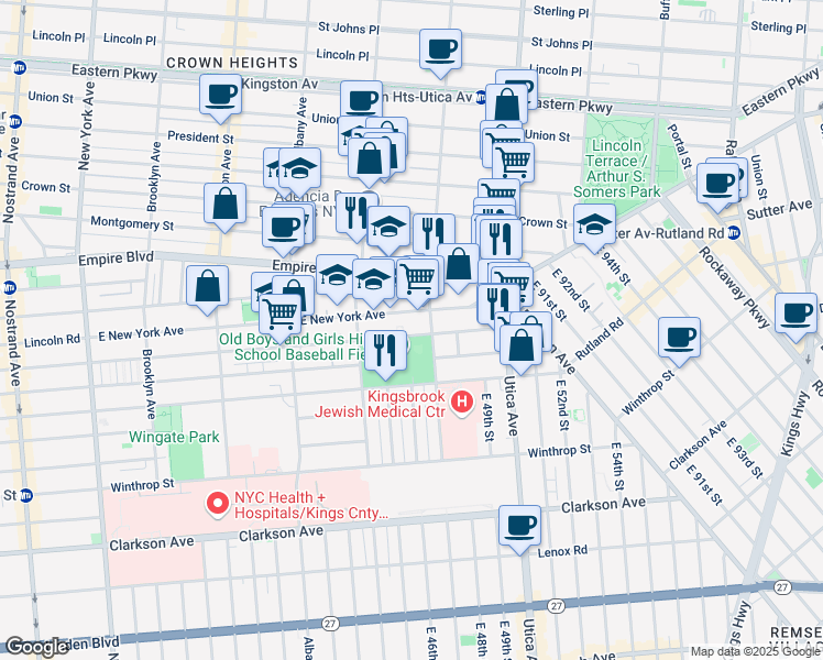 map of restaurants, bars, coffee shops, grocery stores, and more near 767 Maple Street in Brooklyn