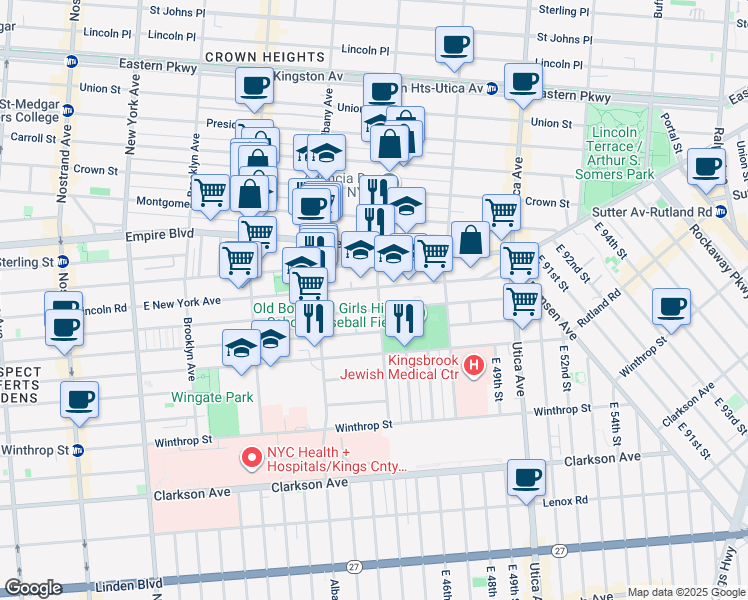 map of restaurants, bars, coffee shops, grocery stores, and more near 691 Maple Street in Brooklyn