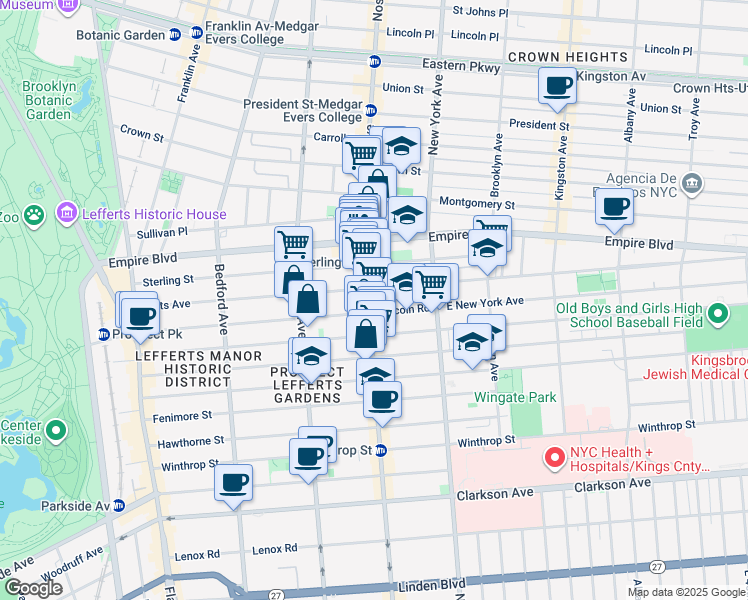 map of restaurants, bars, coffee shops, grocery stores, and more near 379 Lincoln Road in Brooklyn