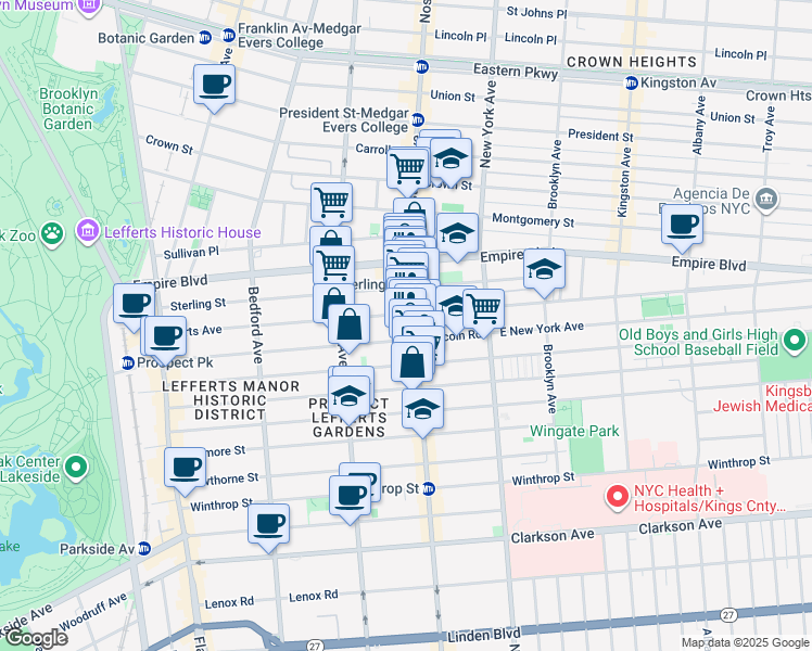 map of restaurants, bars, coffee shops, grocery stores, and more near 1046 Nostrand Avenue in Brooklyn