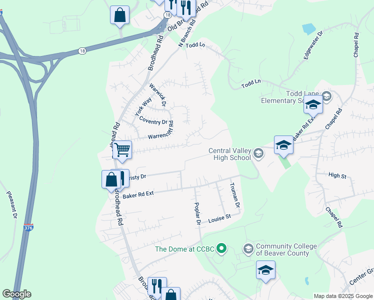 map of restaurants, bars, coffee shops, grocery stores, and more near 1390 Lincoln Drive in Monaca