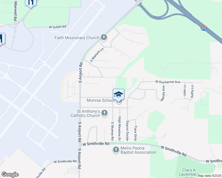 map of restaurants, bars, coffee shops, grocery stores, and more near 2317 S Skyway Rd in Peoria