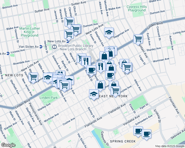 map of restaurants, bars, coffee shops, grocery stores, and more near 926 Cleveland Street in Brooklyn