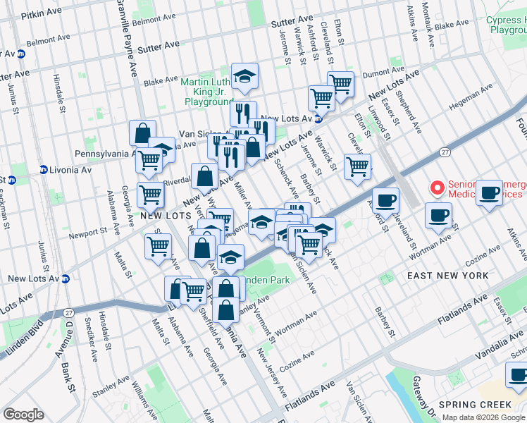 map of restaurants, bars, coffee shops, grocery stores, and more near 718 Van Siclen Avenue in Brooklyn