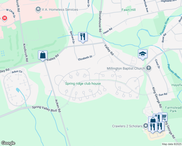 map of restaurants, bars, coffee shops, grocery stores, and more near 318 Alexandria Way in Bernards