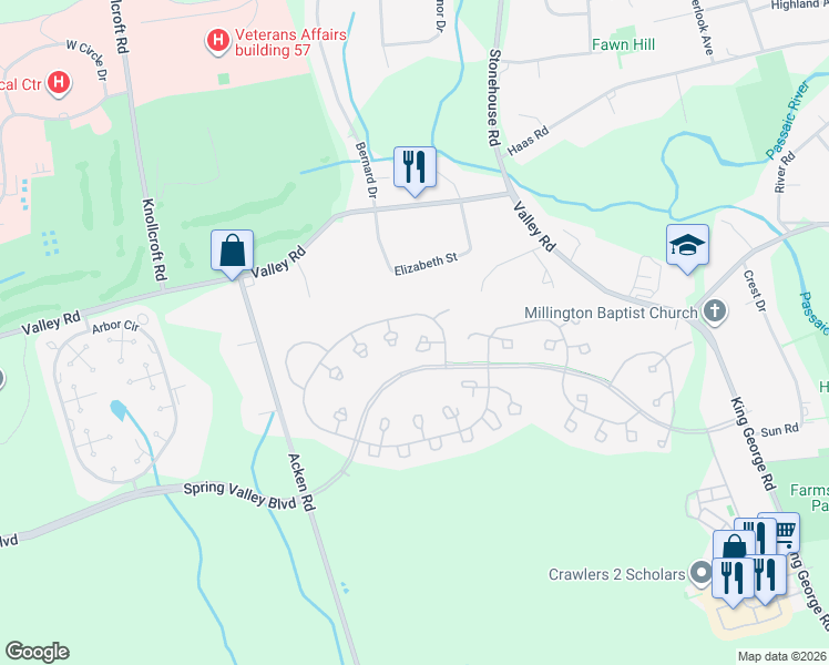 map of restaurants, bars, coffee shops, grocery stores, and more near 15 Alexandria Way in Bernards