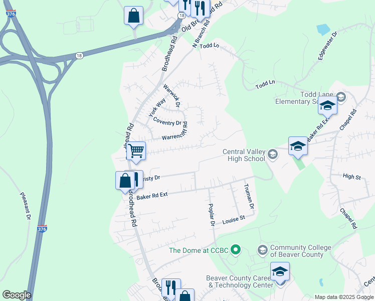 map of restaurants, bars, coffee shops, grocery stores, and more near 1374 Lincoln Drive in Monaca