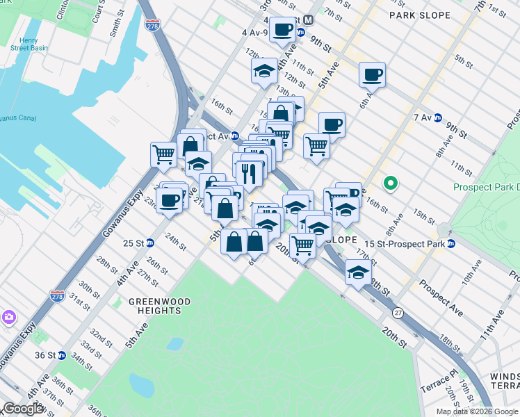 map of restaurants, bars, coffee shops, grocery stores, and more near in Brooklyn
