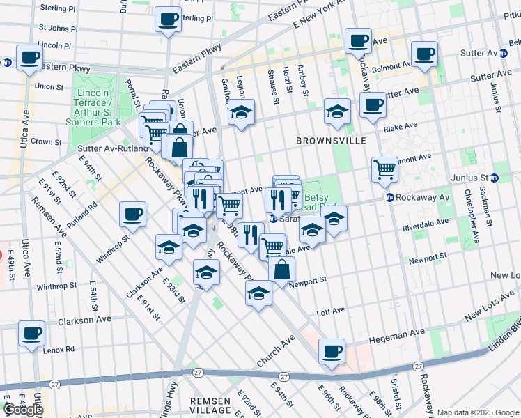 map of restaurants, bars, coffee shops, grocery stores, and more near 274 Legion Street in Brooklyn