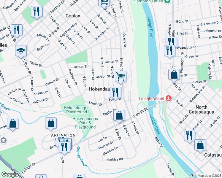 map of restaurants, bars, coffee shops, grocery stores, and more near in Hokendauqua