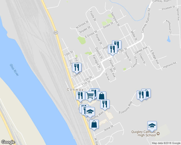 map of restaurants, bars, coffee shops, grocery stores, and more near 1217 4th Avenue in Conway