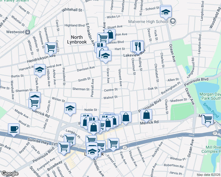 map of restaurants, bars, coffee shops, grocery stores, and more near 321 Earle Avenue in Lynbrook