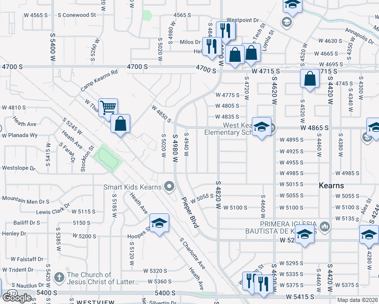 map of restaurants, bars, coffee shops, grocery stores, and more near 4929 South 4940 West in Kearns