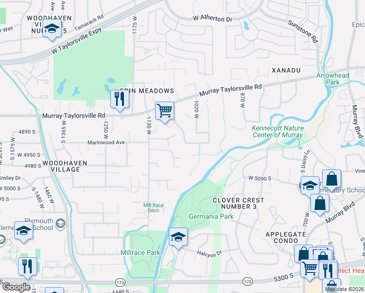 map of restaurants, bars, coffee shops, grocery stores, and more near 4938 Hidden Cove Drive in Taylorsville