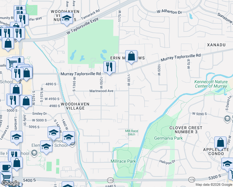 map of restaurants, bars, coffee shops, grocery stores, and more near 1177 Marinwood Avenue in Salt Lake City