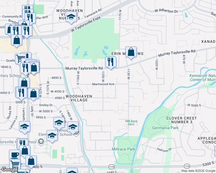 map of restaurants, bars, coffee shops, grocery stores, and more near 1229 Marinwood Avenue in Taylorsville