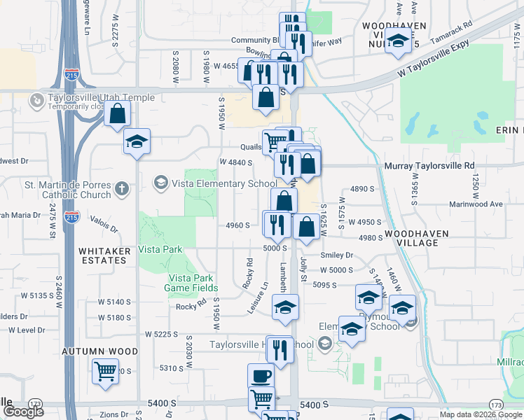 map of restaurants, bars, coffee shops, grocery stores, and more near 4927 Marianna Drive in Salt Lake City