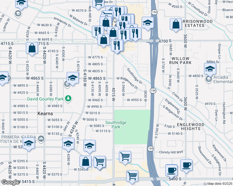 map of restaurants, bars, coffee shops, grocery stores, and more near 4932 4015 West in Kearns