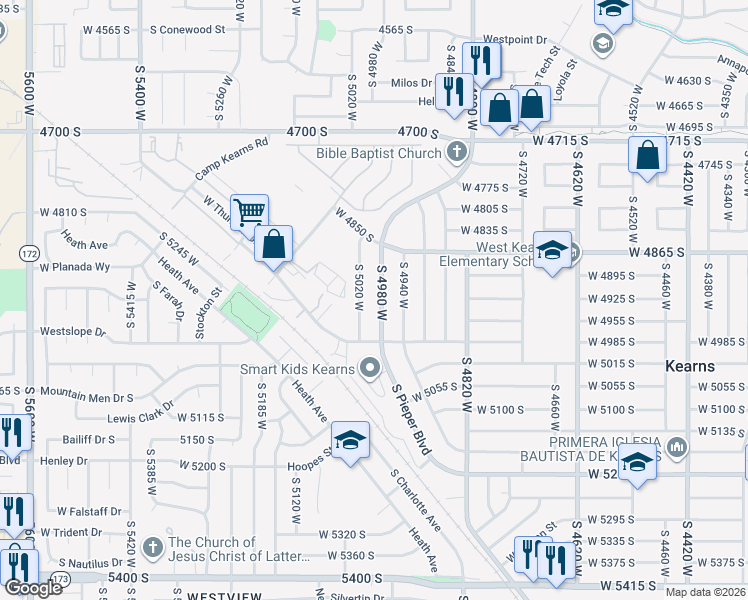 map of restaurants, bars, coffee shops, grocery stores, and more near 4929 South 4980 West in Kearns