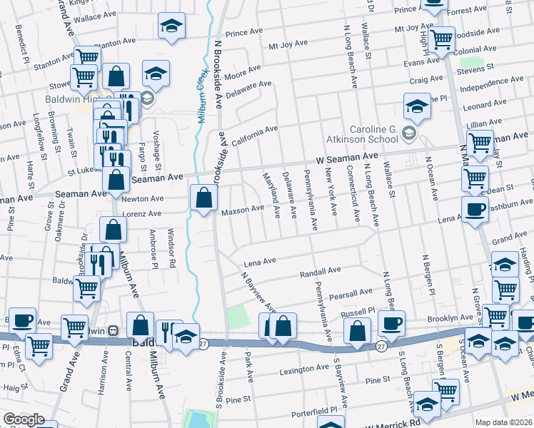 map of restaurants, bars, coffee shops, grocery stores, and more near 37 Beverly Parkway in Freeport