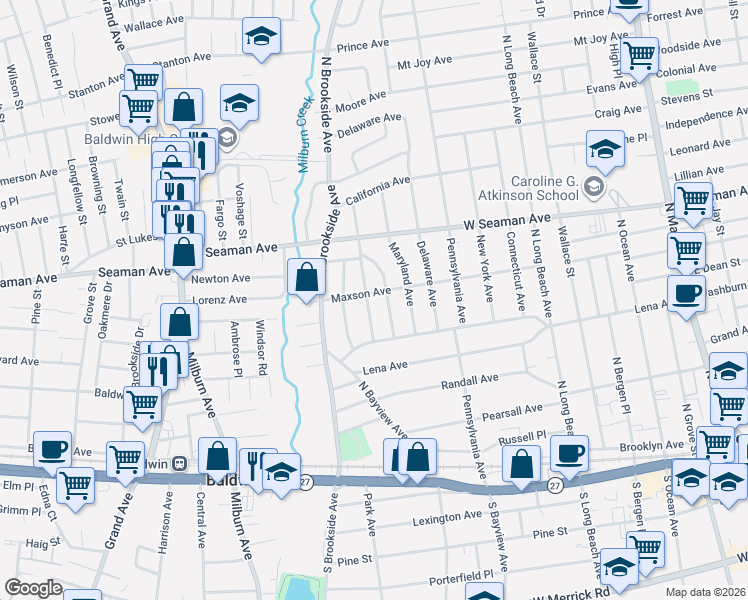 map of restaurants, bars, coffee shops, grocery stores, and more near 37 Beverly Parkway in Freeport