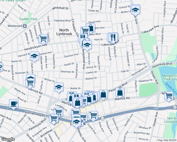 map of restaurants, bars, coffee shops, grocery stores, and more near 321 Earle Avenue in Lynbrook