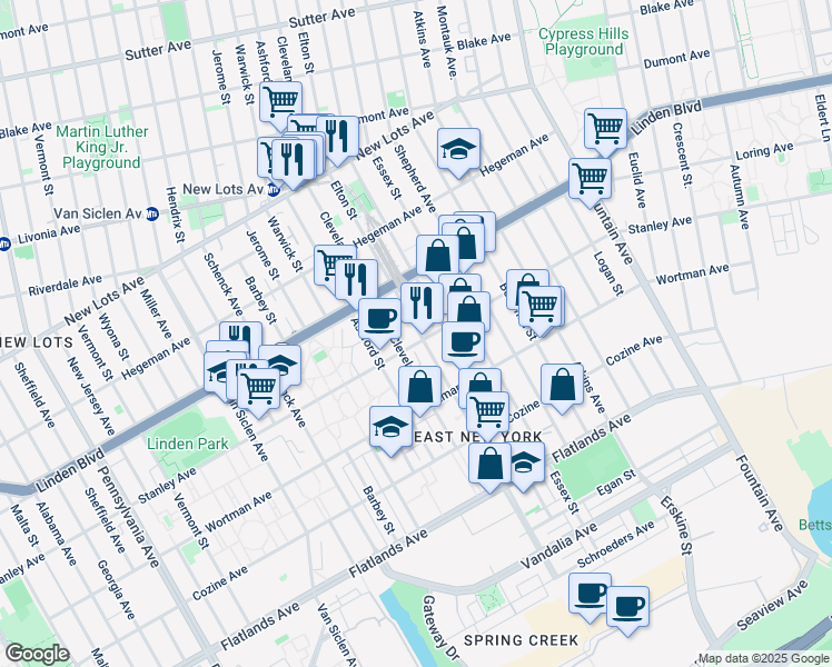 map of restaurants, bars, coffee shops, grocery stores, and more near 872 Elton Street in Brooklyn