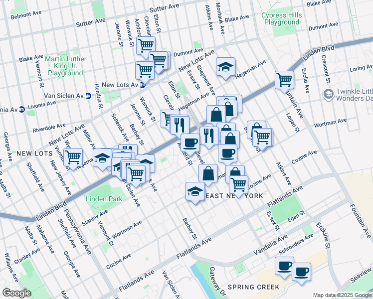 map of restaurants, bars, coffee shops, grocery stores, and more near 926 Cleveland Street in Brooklyn