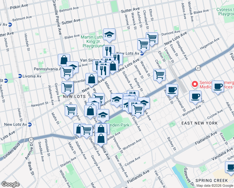 map of restaurants, bars, coffee shops, grocery stores, and more near 718 Van Siclen Avenue in Brooklyn