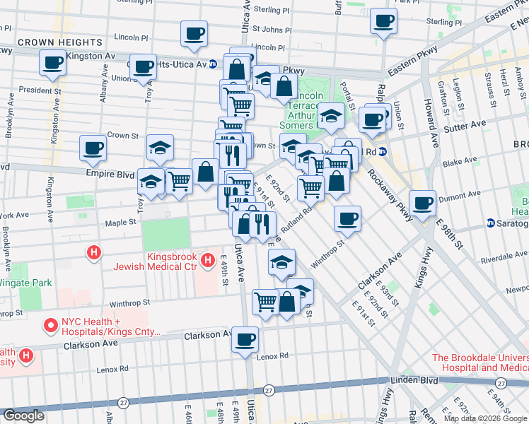 map of restaurants, bars, coffee shops, grocery stores, and more near 14 East 51st Street in Brooklyn