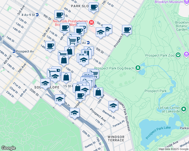 map of restaurants, bars, coffee shops, grocery stores, and more near 481 14th Street in Brooklyn