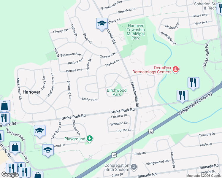 map of restaurants, bars, coffee shops, grocery stores, and more near 1177 Marble Drive in Bethlehem