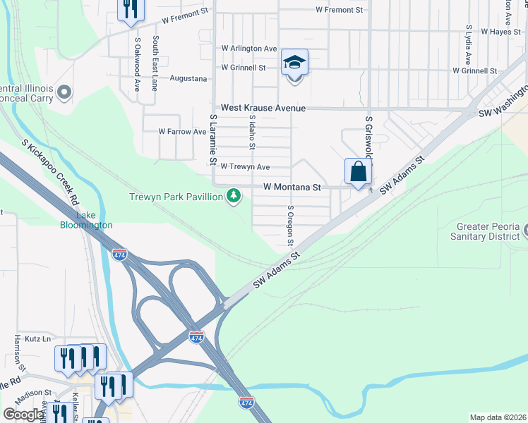 map of restaurants, bars, coffee shops, grocery stores, and more near 2920 West Wyoming Street in Peoria