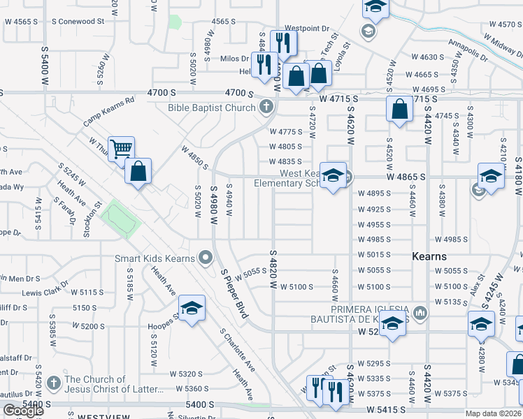 map of restaurants, bars, coffee shops, grocery stores, and more near 4929 South 4860 West in Kearns