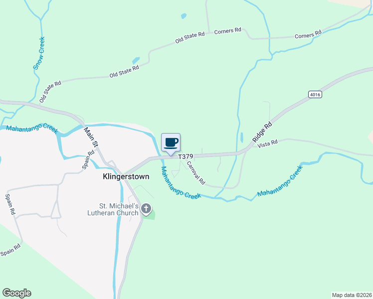 map of restaurants, bars, coffee shops, grocery stores, and more near 1660 Ridge Road in Klingerstown