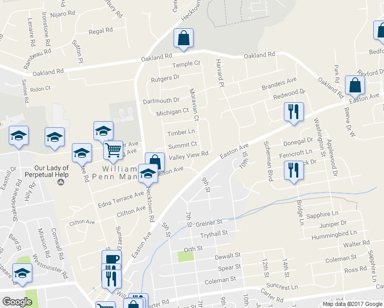 map of restaurants, bars, coffee shops, grocery stores, and more near 3544 Arbor Drive in Bethlehem