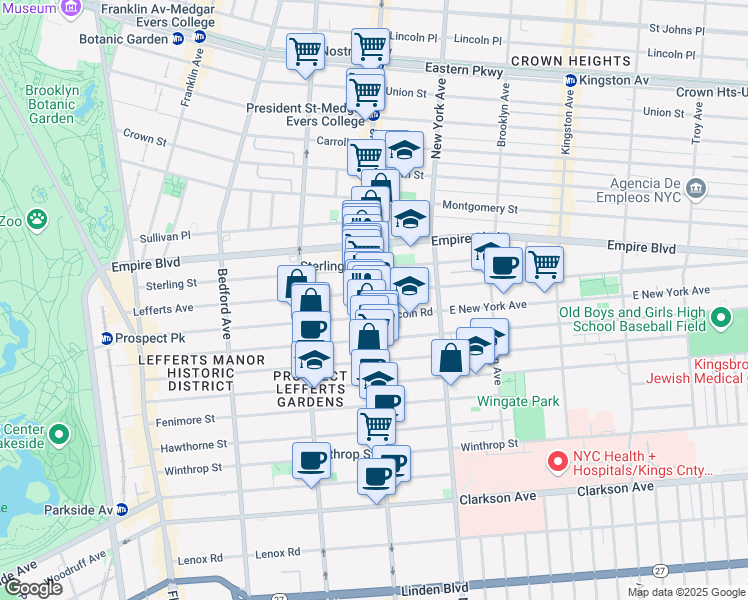 map of restaurants, bars, coffee shops, grocery stores, and more near 379 Lincoln Road in Brooklyn