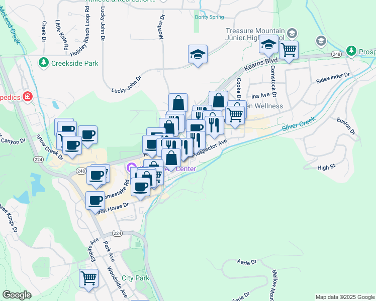 map of restaurants, bars, coffee shops, grocery stores, and more near 1700 Prospector Avenue in Park City