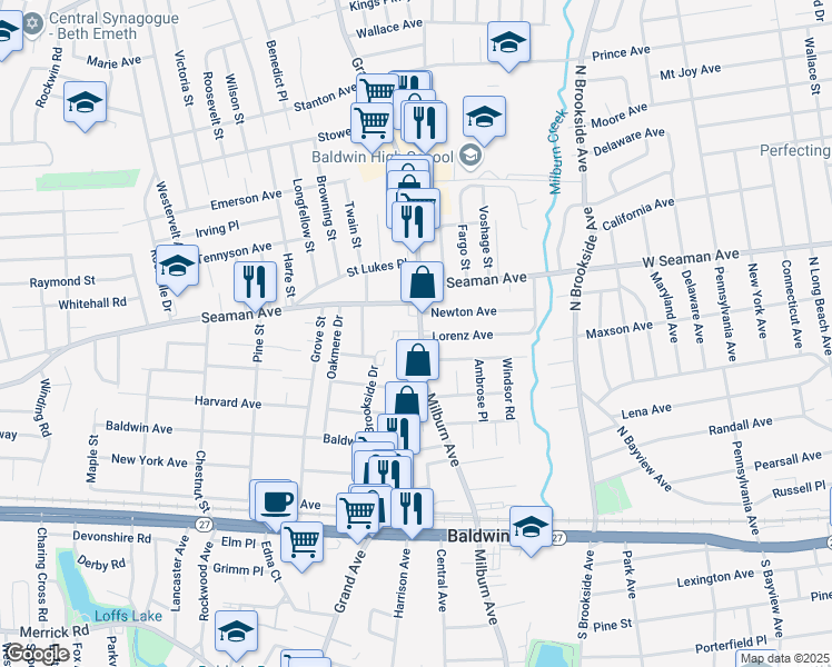 map of restaurants, bars, coffee shops, grocery stores, and more near 1976 Grand Avenue in Baldwin