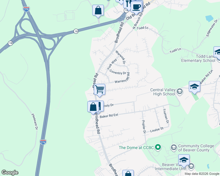 map of restaurants, bars, coffee shops, grocery stores, and more near 1331 Lincoln Dr in Monaca
