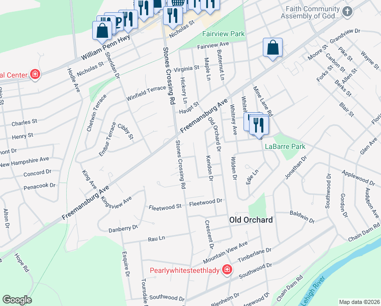 map of restaurants, bars, coffee shops, grocery stores, and more near 1 Juniper Ave in Easton