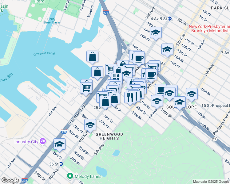 map of restaurants, bars, coffee shops, grocery stores, and more near 714 4th Avenue in Brooklyn