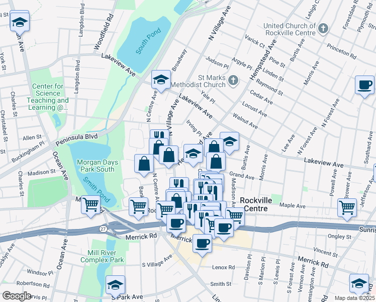 map of restaurants, bars, coffee shops, grocery stores, and more near 30 Hempstead Avenue in Rockville Centre