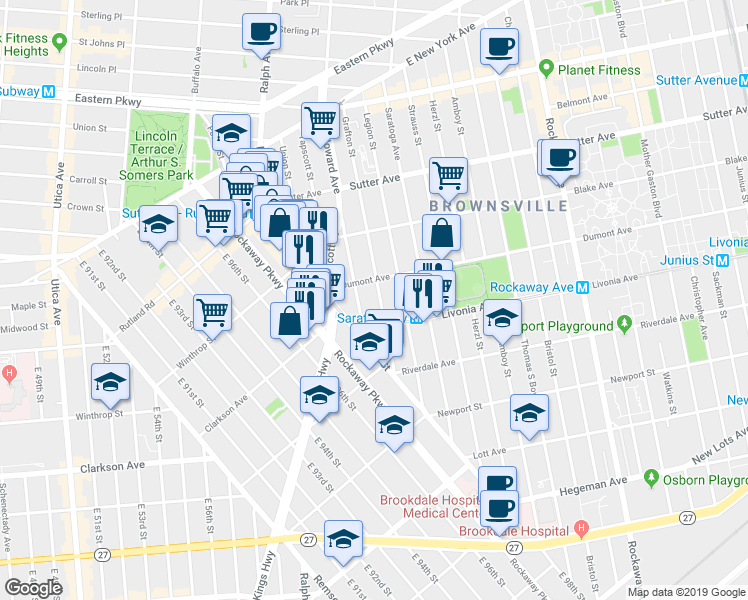map of restaurants, bars, coffee shops, grocery stores, and more near 244 Grafton Street in Brooklyn