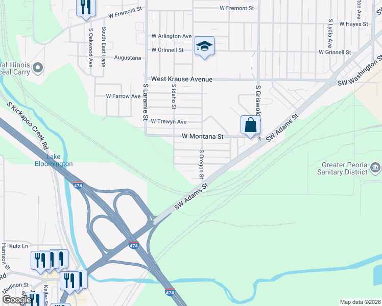 map of restaurants, bars, coffee shops, grocery stores, and more near 2814 West Wyoming Street in Peoria