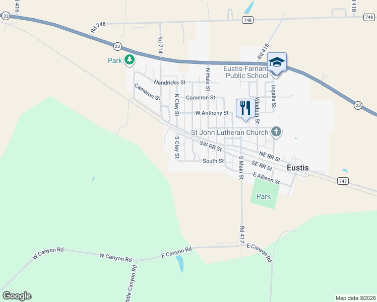 map of restaurants, bars, coffee shops, grocery stores, and more near 107 South Hamilton Street in Eustis