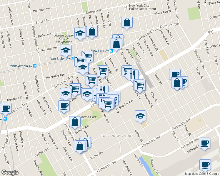 map of restaurants, bars, coffee shops, grocery stores, and more near 824 Barbey Street in Brooklyn