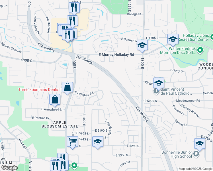 map of restaurants, bars, coffee shops, grocery stores, and more near 4931 South 1065 East in Salt Lake City