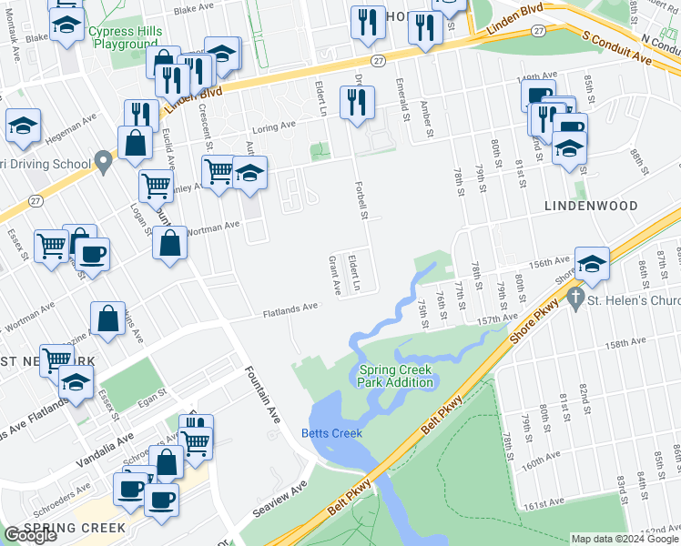 map of restaurants, bars, coffee shops, grocery stores, and more near 1119 Grant Avenue in Brooklyn