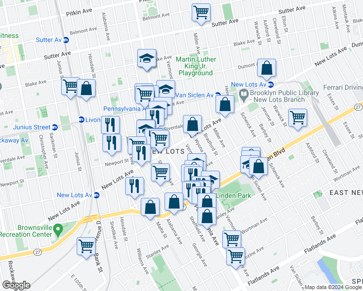map of restaurants, bars, coffee shops, grocery stores, and more near 698 Vermont Street in Brooklyn